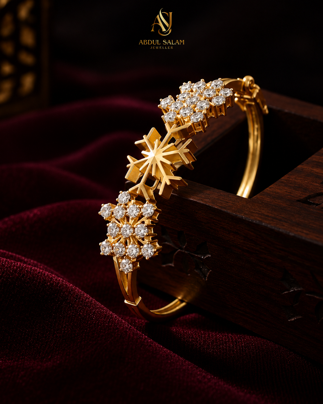 Detailed ASJ bangle on burgundy velvet