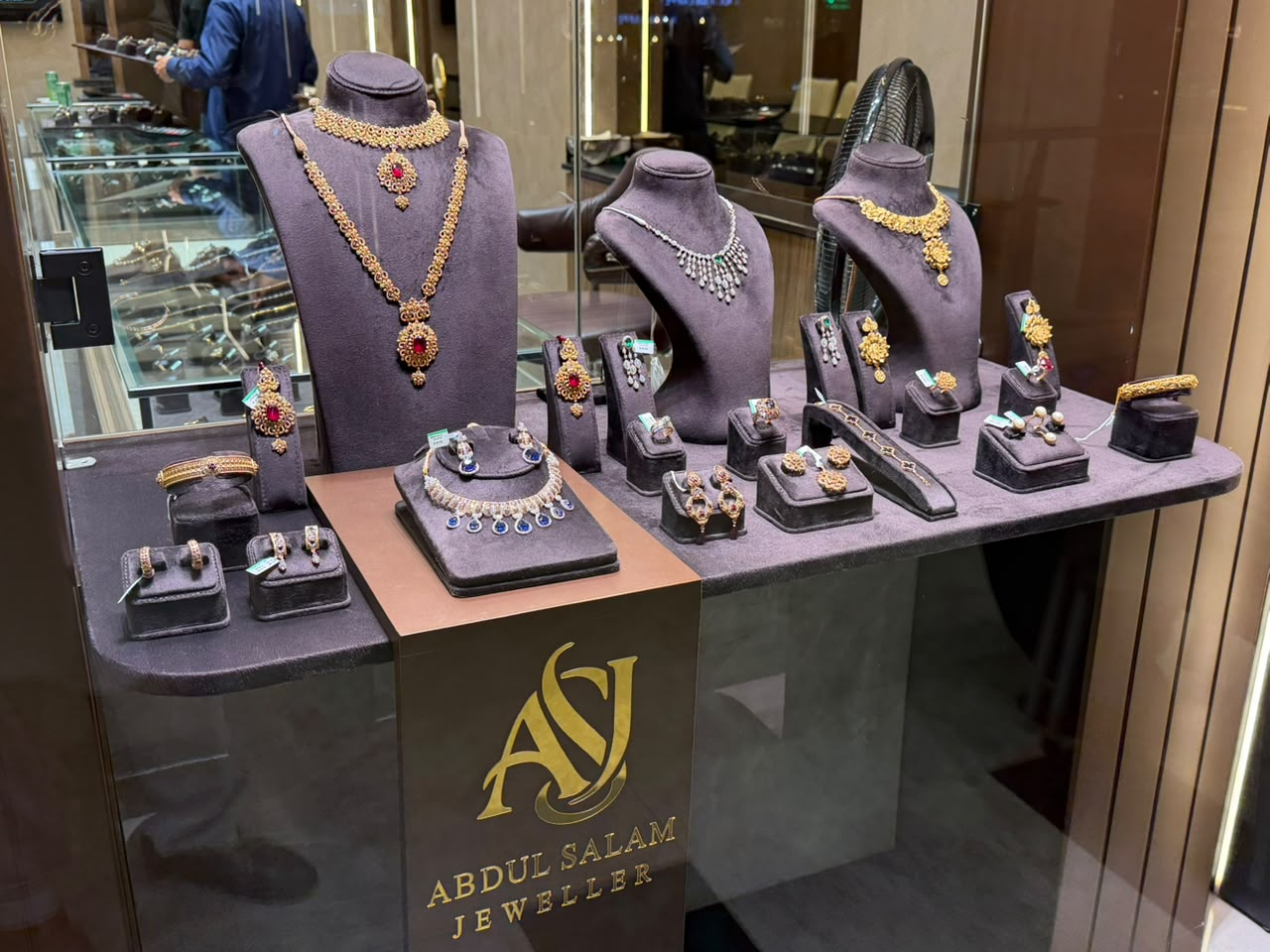 Jewellery displays inside the Abdul Salam Jeweller showroom in Rawalpindi